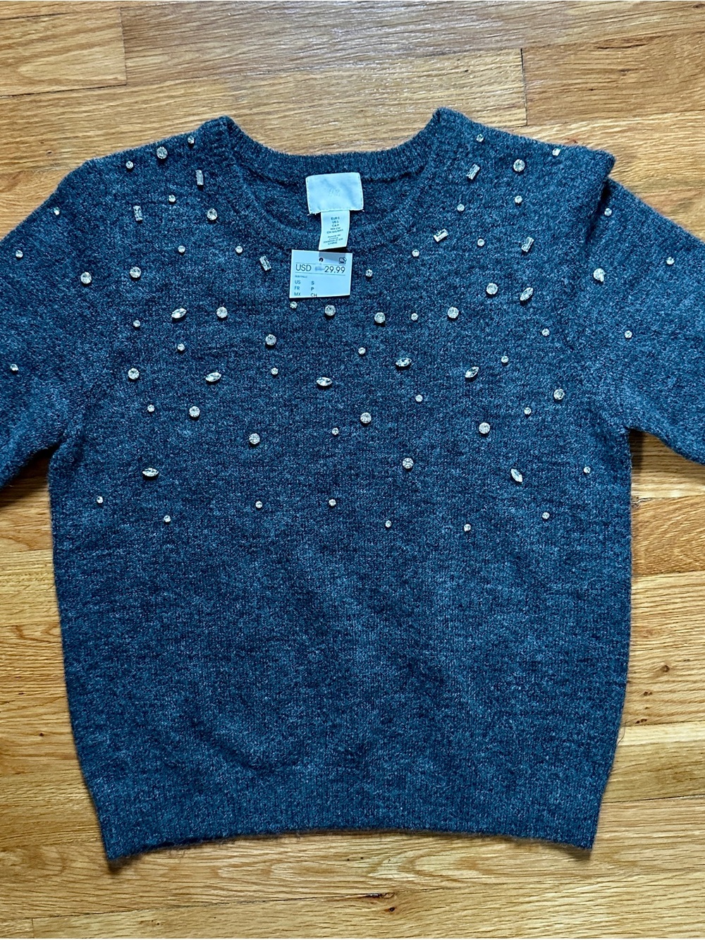 NWT Embellished Dark Gray Crewneck H&M Sweater